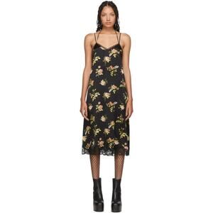 New R13 Womens Black Floral 100% Silk Lace Back Slip Midi Dress Small
